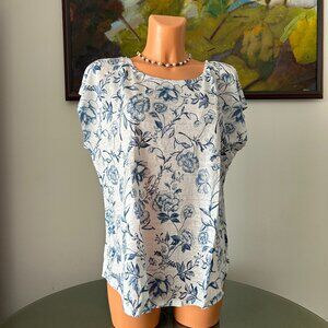 Cynthia Rowley NWT Blue Printed Linen Shirt